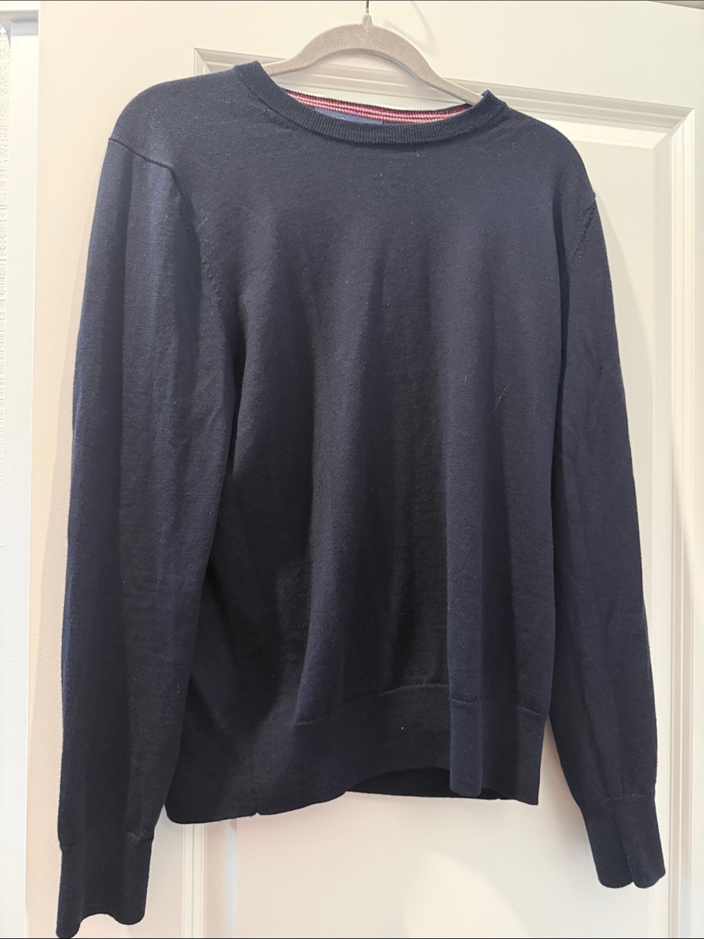 Brooks Brothers Navy Crewneck Sweater with Burgundy Trim
